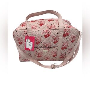 Betsey Johnson Quilted Cherry Pink Weekender Duffel Bag Travel Carry NWT